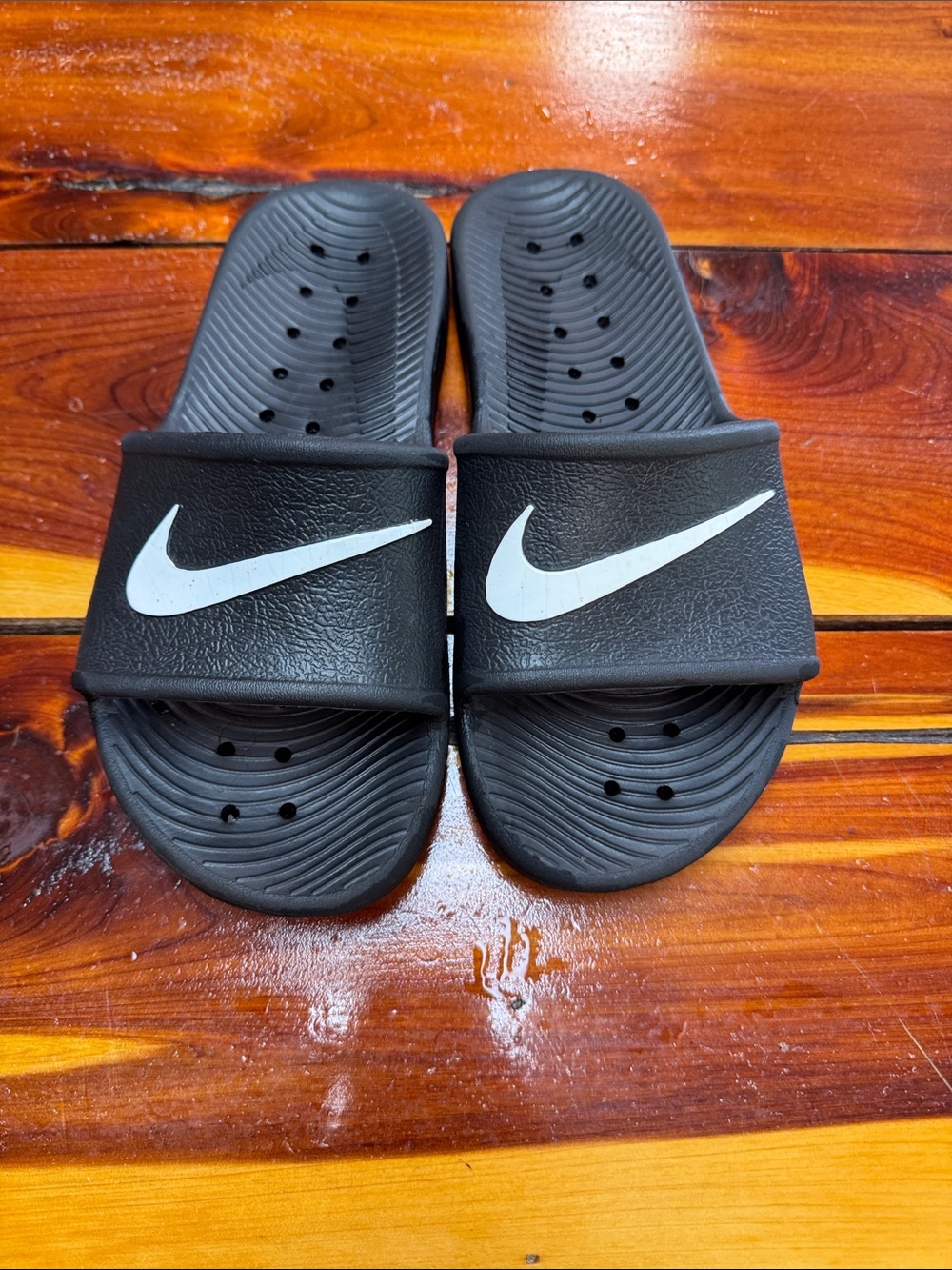Nike Ladies Kawa Black Slides with White Swoosh